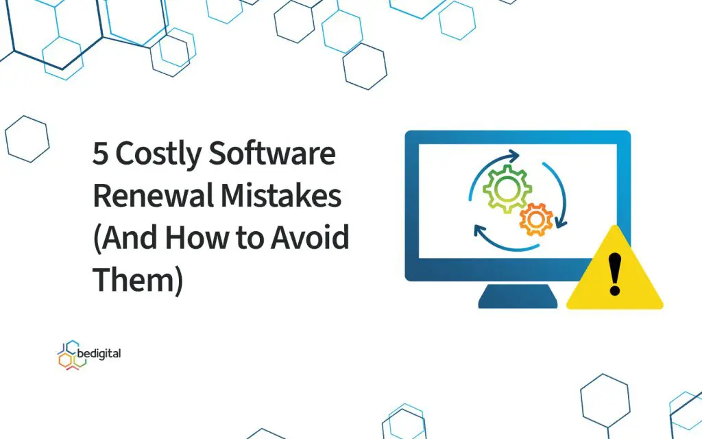 5 Costly Software Renewal Mistakes (and How to Avoid Them) blog title with a software renewal icon and a warning icon