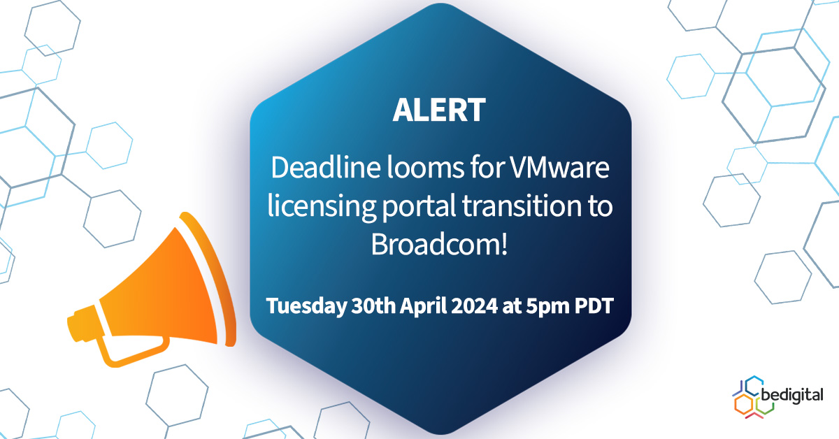 Graphic referencing 'VMware licensing portal transition to Broadcom'
