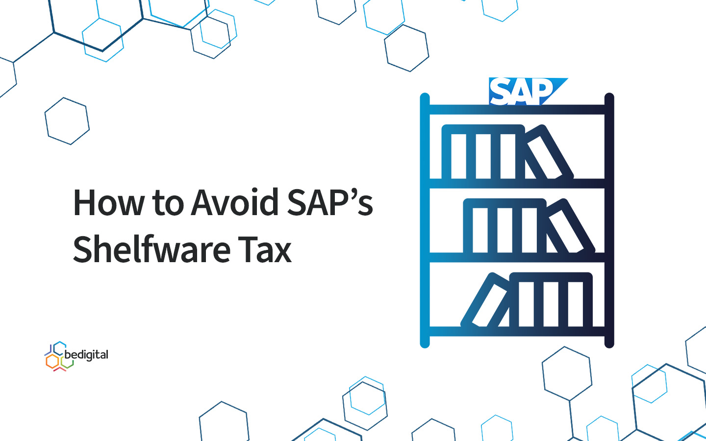 Graphic showing blog title about SAP shelfware tax with a shelf icon and SAP logo